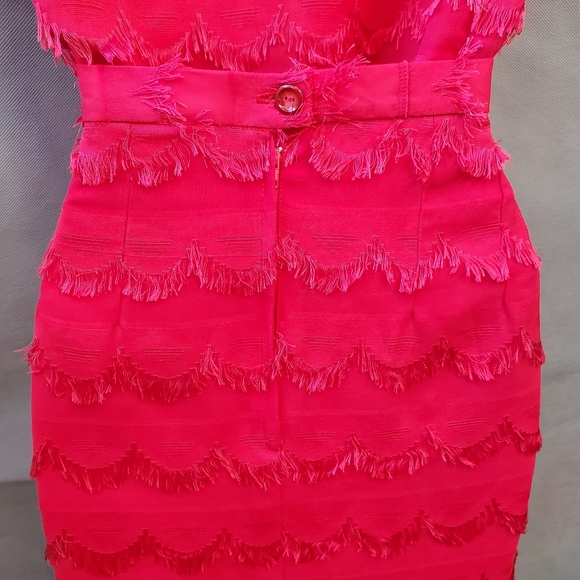 60s Vintage Hand Sewn Red Eyelash Fringe 2 Piece Pencil Skirt Suit - Picture 9 of 16